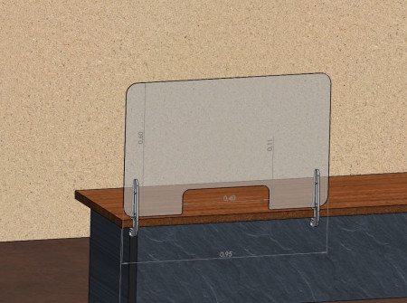 защитный экран прозрачный 2 мм 950 x 600 с окошком 400 x 110