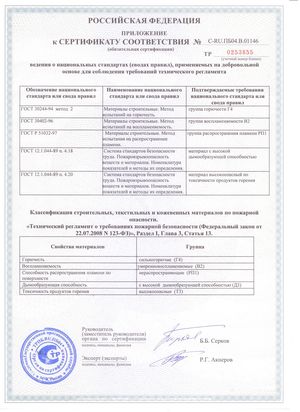 Сертификат соответствия на сотовый поликарбонат марки "Actual" (оборот)